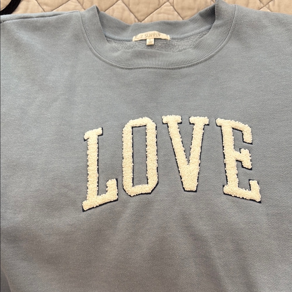 Blue Crewneck Sweatshirt with LOVE Appliqué